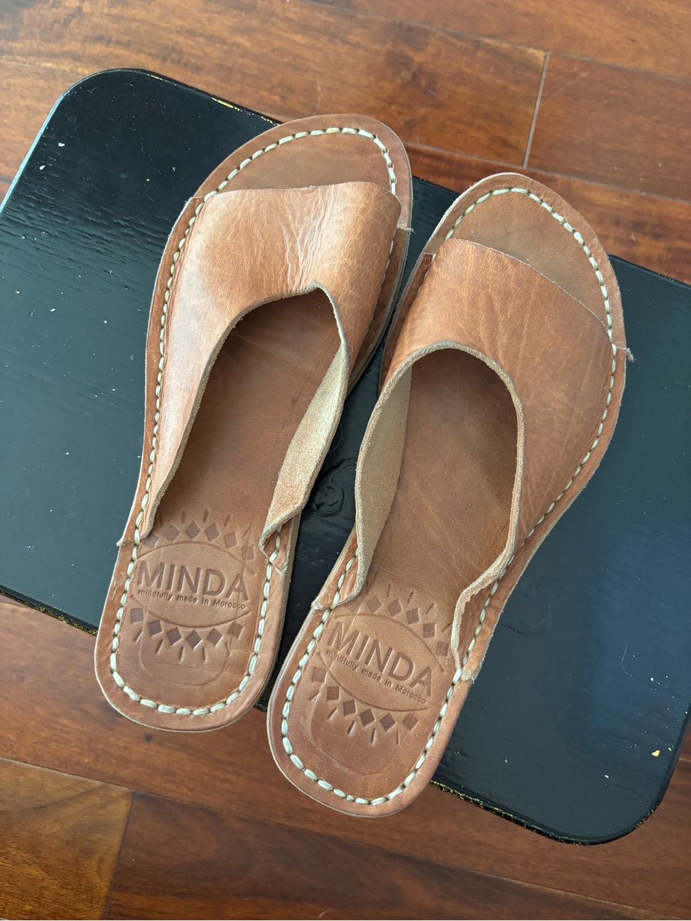 Minda Living Moroccan Brown Leather Celeste Slide Sandals - Picture 9 of 11